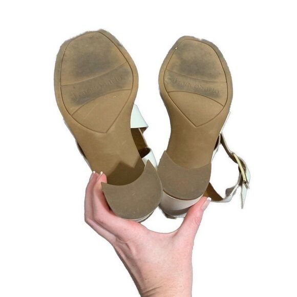 Franco sarto Cymbal ivory cream Genuine Leather block heel open toe sandals 7 - Picture 3 of 5